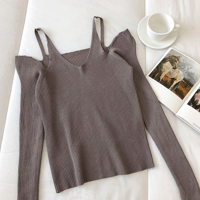 Schulterfreier Pullover mit langen Ärmeln und schmaler Passform für Damen 6462