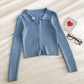 Women's fashion Lapel long sleeve short open navel sweater  6544