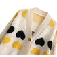 V-neck single breasted love jacquard loose knit cardigan coat  7371