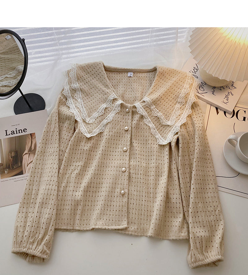 Baby collar design shirt Lace Long Sleeve Top  6336
