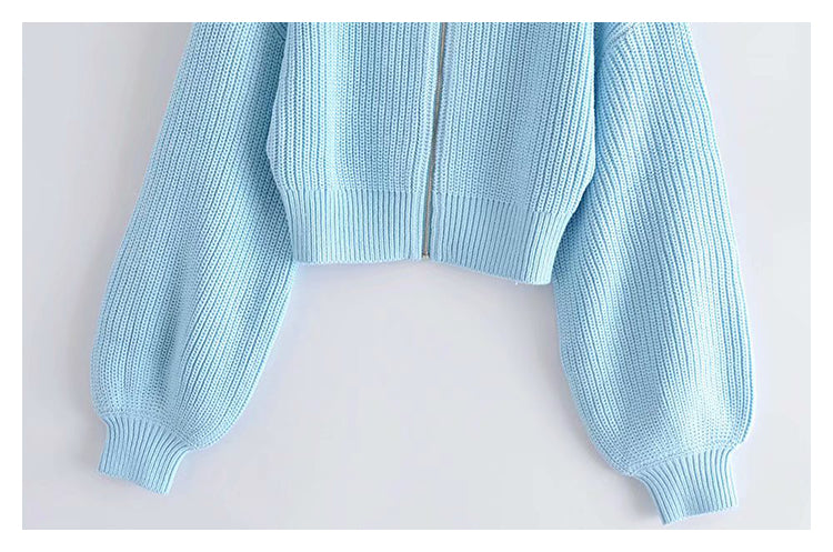 Strickjacke mit Stehkragen und Reißverschluss, Kurzmantel 7345