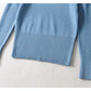 Round neck bubble sleeve elastic slim knit sweater  7444