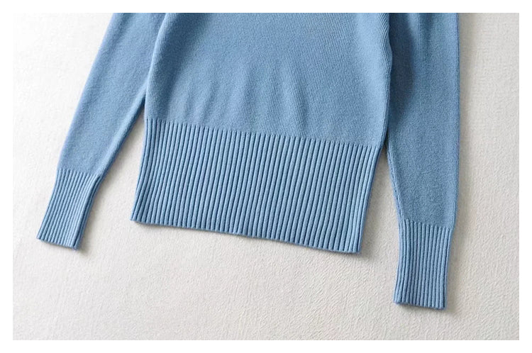 Round neck bubble sleeve elastic slim knit sweater  7444