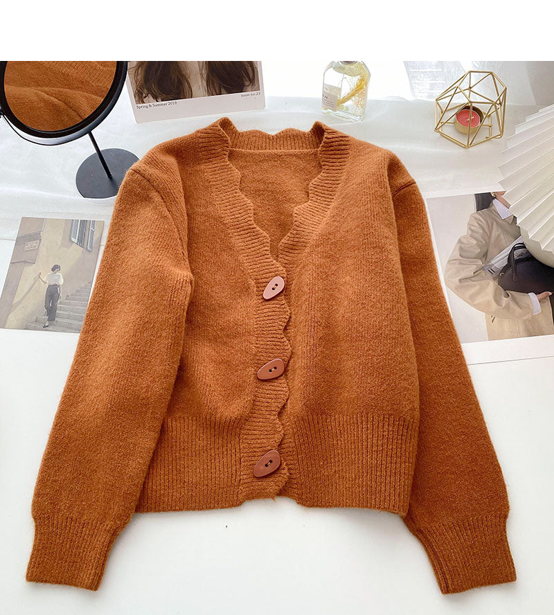Korean solid color casual personalized single breasted long sleeved top  6042