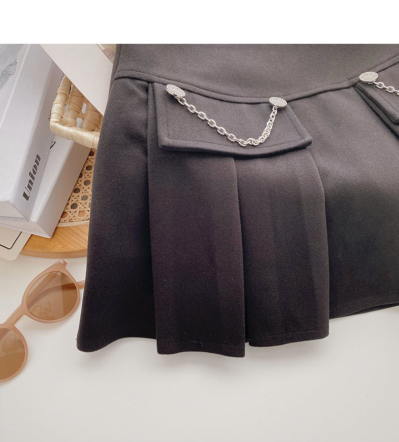 Slim and versatile age reducing personalized chain high waist A-line skirt  5572