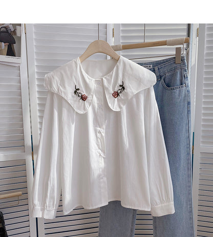 Embroidered Baby collar Vintage Art shirt  6416