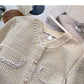 Vintage pearl button long sleeve plaid coat  6215