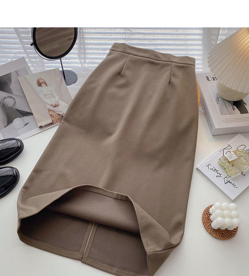 Retro casual slim split high waist A-line skirt  5772
