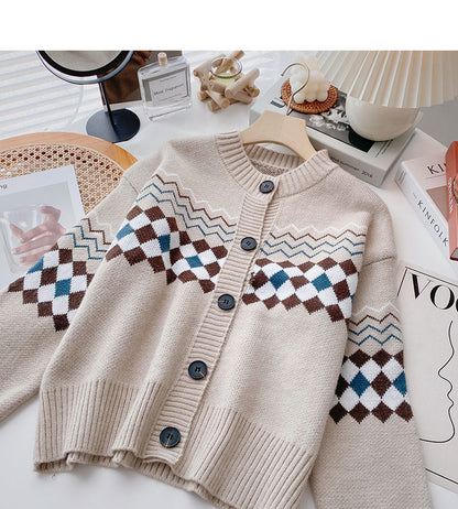Lazy Style Retro Mode Kontrastfarbe Langarm Top mit Rundhalsausschnitt 6137