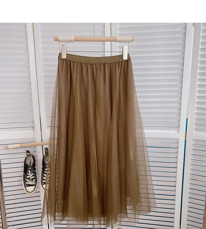 Jupe trapèze mi-longue élastique taille haute polyvalente coréenne 5792