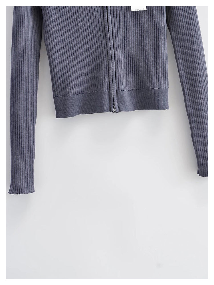 V-neck knitted cardigan slim and navel exposed short solid color sweater coat  7452