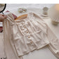 Small minority design Vintage pearl button square collar thin blouse  6306
