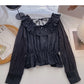 Chemise à lacets, col rond et volants, taille fine 6434