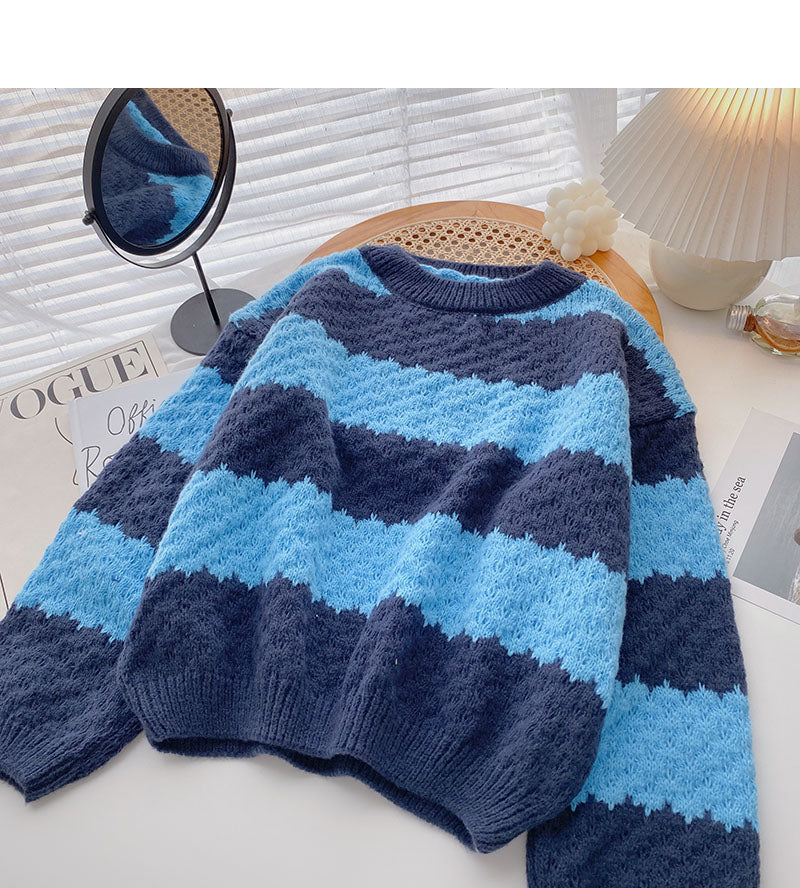 Neues koreanisches lockeres Langarm-Pullover-Oberteil 5896