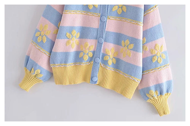 Sweet flower printed jacquard knitted coat cardigan  7302