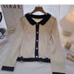 Contrast single breasted long sleeve T-shirt  6649
