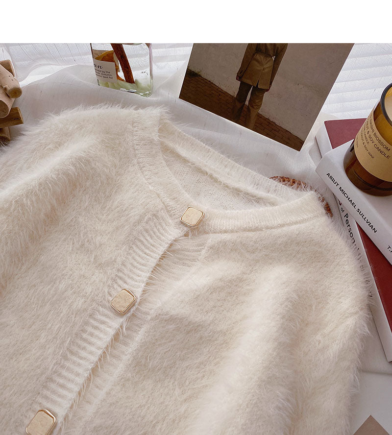 Korean simple casual French retro single breasted long sleeved top  5995