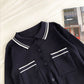 Lapel single breasted cardigan Vintage long sleeve sweater women  6549
