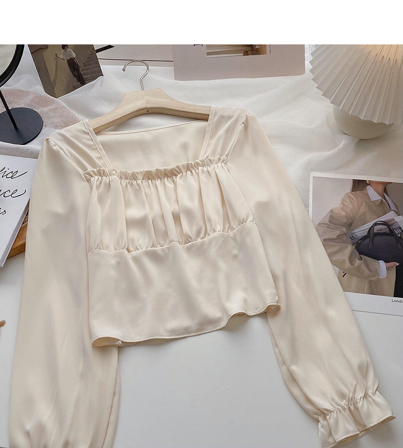 French Vintage Square Neck Long Sleeve Shirt  6368