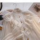 Stitched lace stand collar Long Sleeve Shirt  6396
