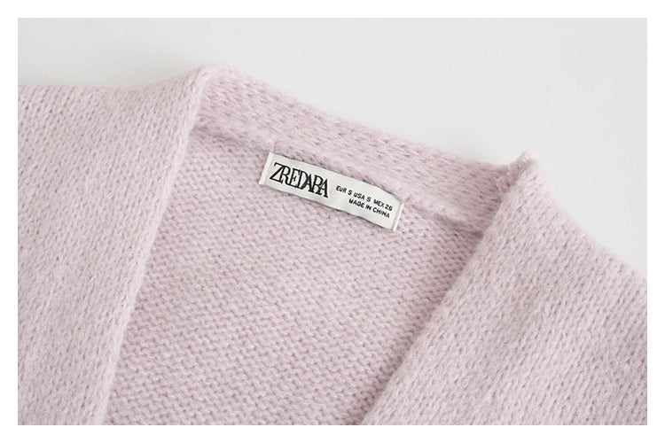 Lazy wind wide elastic pocket long knitted coat cardigan  7469