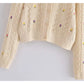 Flower embroidery round neck knitted sweater cardigan coat  7303