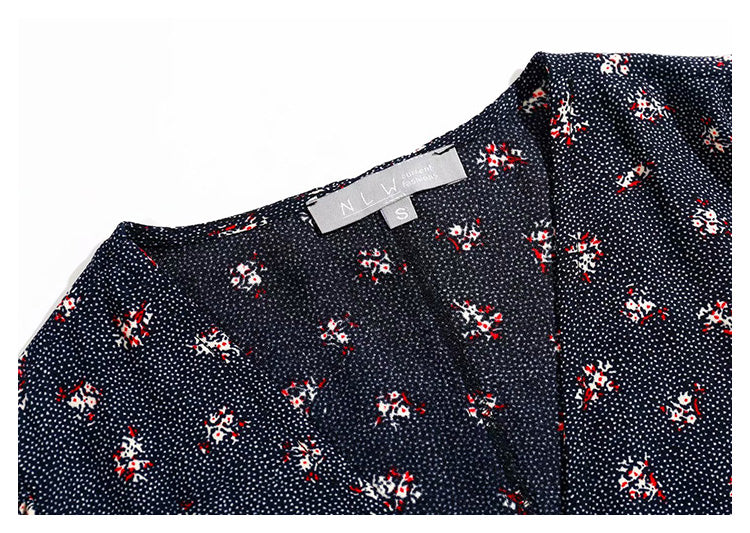 French minority fashion sexy wave dot floral print dress  7051