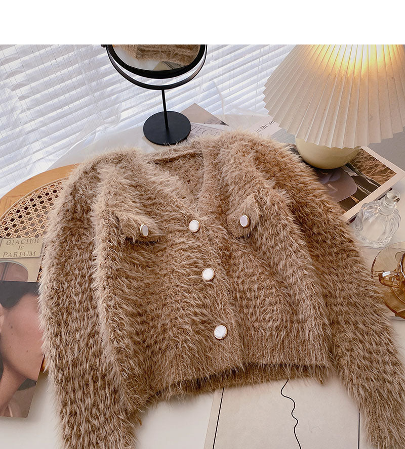 Nerzimitat-Pullover, einfarbig, Strickjacke, Mode 6135
