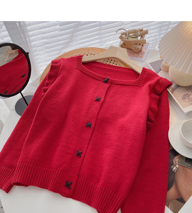 Einreihiger Vintage Pullover mit eckigem Ausschnitt 6209