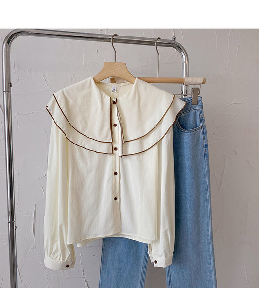 Babykragen Langarm Vintage Shirt lässig locker top fashion 6431