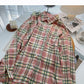 Slouchy Vintage Plaid Shirt Long Sleeve Top  6298