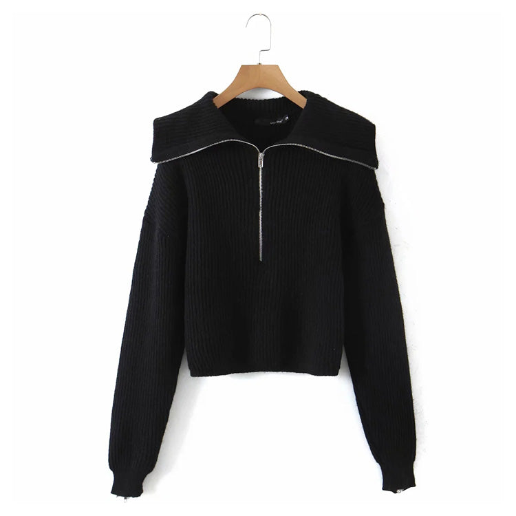 Vielseitiger Pullover mit großem Revers und Reißverschluss 7283