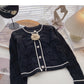 Xiaoxiang style pattern short sweater coat bow flower long sleeve top  6190