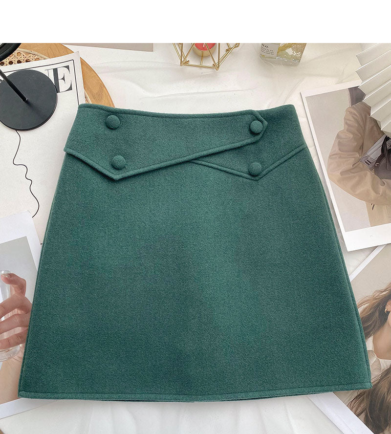 Design sense personalized button high waist slim A-line skirt  5566