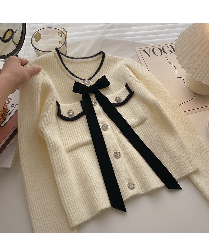 Design sense Vintage diamond button long sleeve knitted cardigan  5902