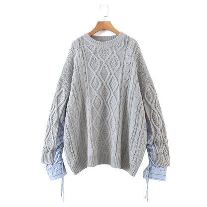 Design Spleißärmel Rundhalspullover mittellanger Pullover 7477