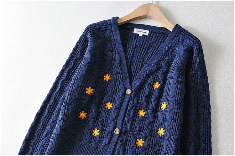 Vintage floret embroidery short sweater  7162