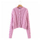 New lazy style round neck single breasted twist sweater  7380