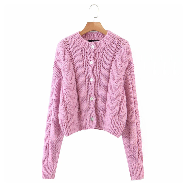 New lazy style round neck single breasted twist sweater  7380