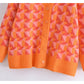 New geometric jacquard sweater jacket loose lazy cardigan  7414