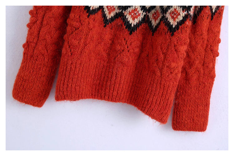Lazy Wind Pullover Jacquard-Wollkugelpullover Pullover 7475