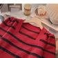 Striped Vintage square neck T-shirt short temperament top  6548