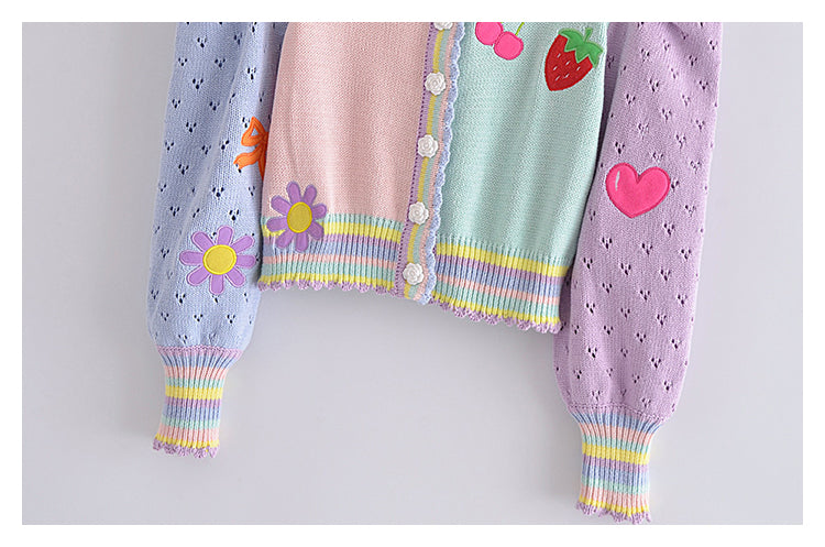 Fruit love embroidered knitted cardigan sweater coat  7310