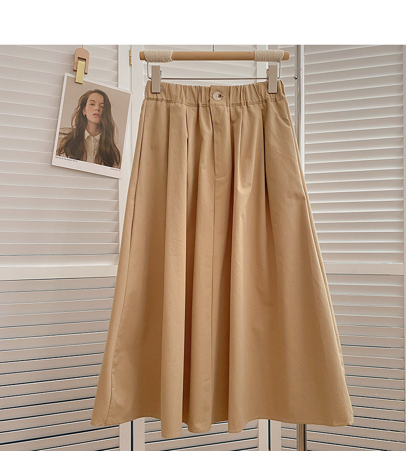 Hong Kong style high waist medium length A-shaped umbrella skirt  5830