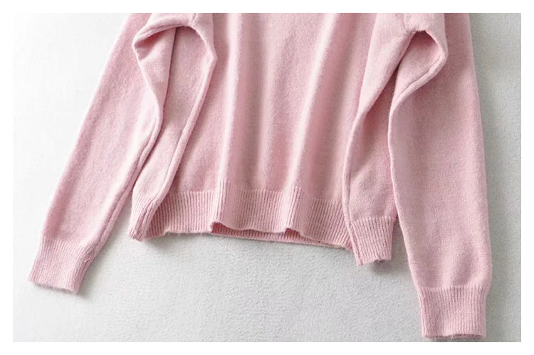 Lazy style sweater loose round neck simple long sleeve sweater  7439