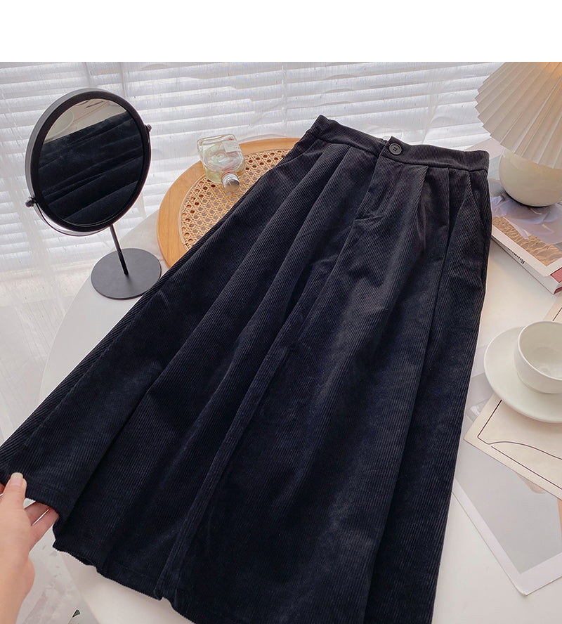 Hong Kong style leisure solid color high waist corduroy dress  5776