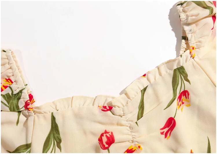 Robe polyvalente à col carré et taille fine à imprimé floral français, longueur genou, 7138