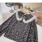 Lace lace up baby collar Floral Shirt  6371