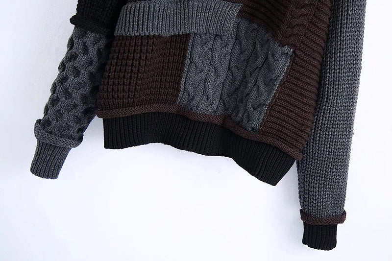 Fashion loose round neck Beaded patchwork sweater  7512