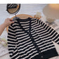 Long sleeve knitted stripe coat casual V-neck top  6518